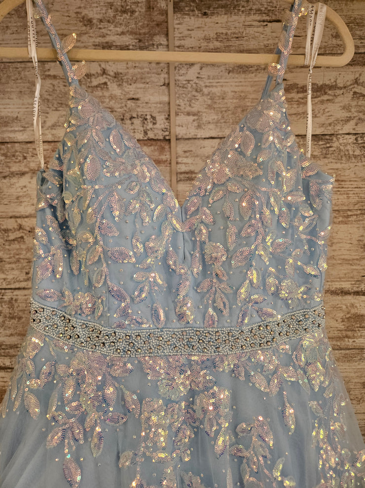BLUE SPARKLY A LINE GOWN