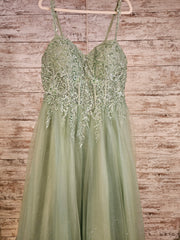 GREEN/FLORAL A LINE GOWN