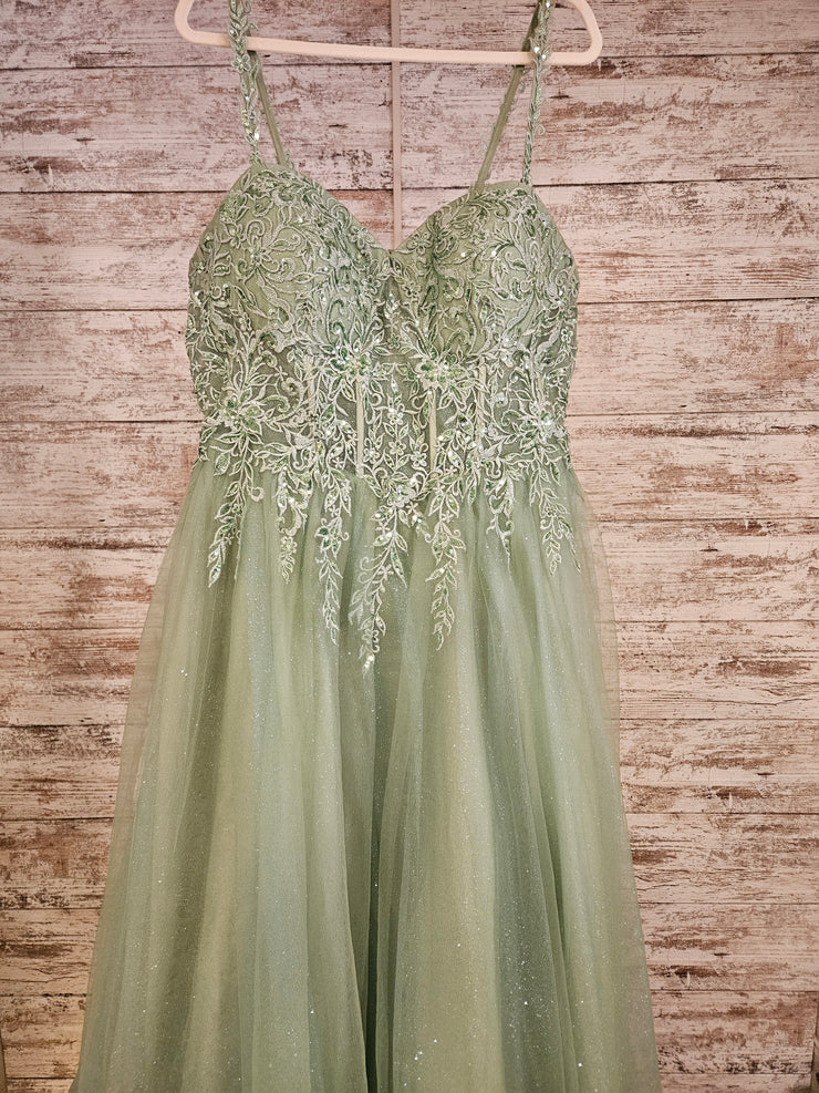 GREEN/FLORAL A LINE GOWN