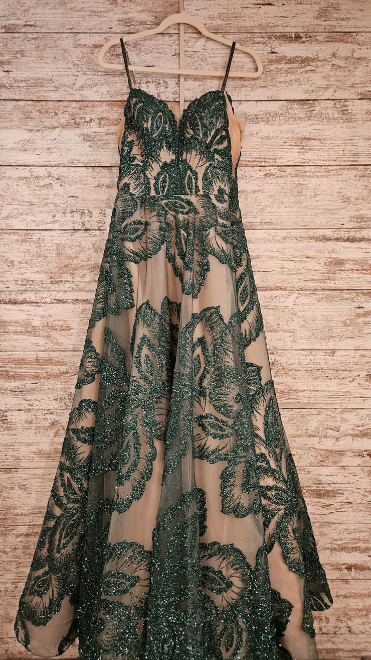 GREEN/NUDE SPARKLY GOWN-NEW