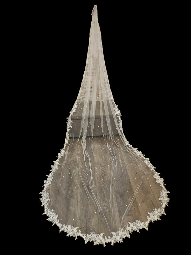 WHITE/LACE CATHEDERAL VEIL