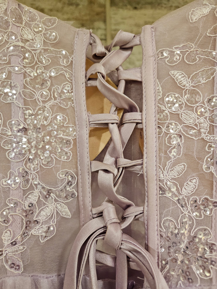 LAVENDER/FLORAL RUFFLED A LINE