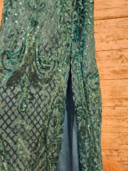 TEAL SPARKLY LONG EVENING GOWN