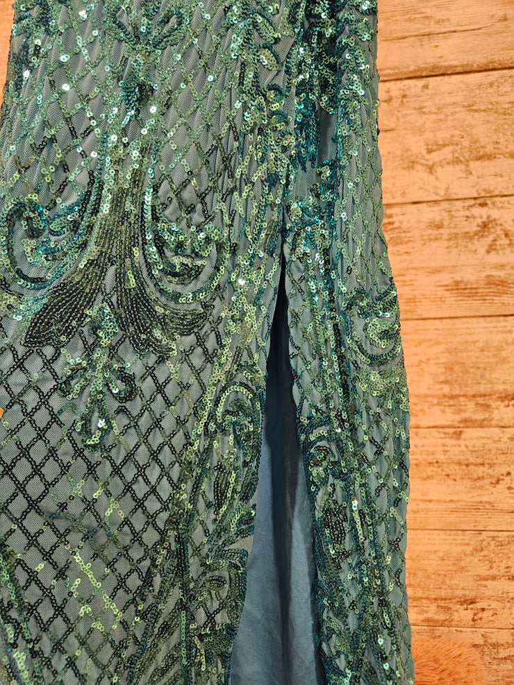 TEAL SPARKLY LONG EVENING GOWN