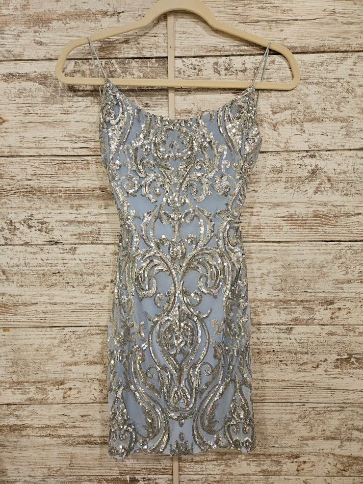 BLUE/SILVERSPARKLY SHORT DRESS