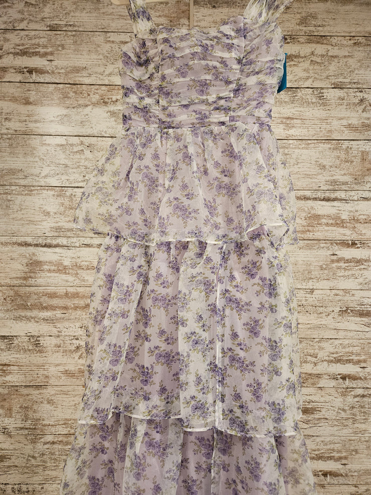 PURPLE/FLORAL A LINE GOWN -NEW