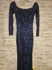 NAVY SPARKLY LONG EVENING GOWN