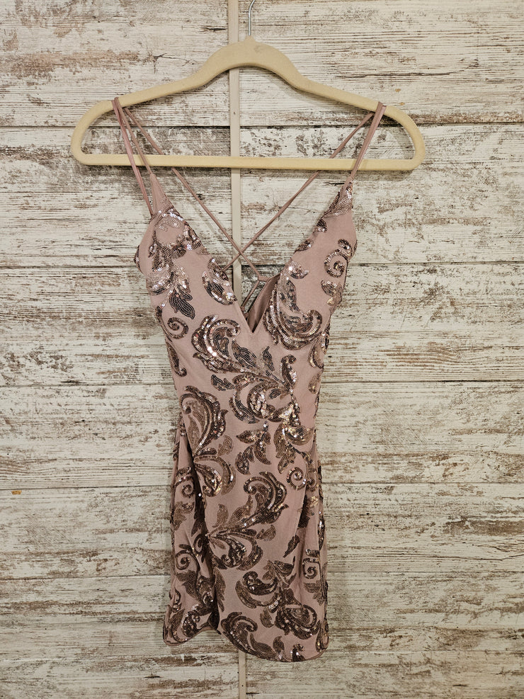BLUSH SPARKLY SHORT DRESS