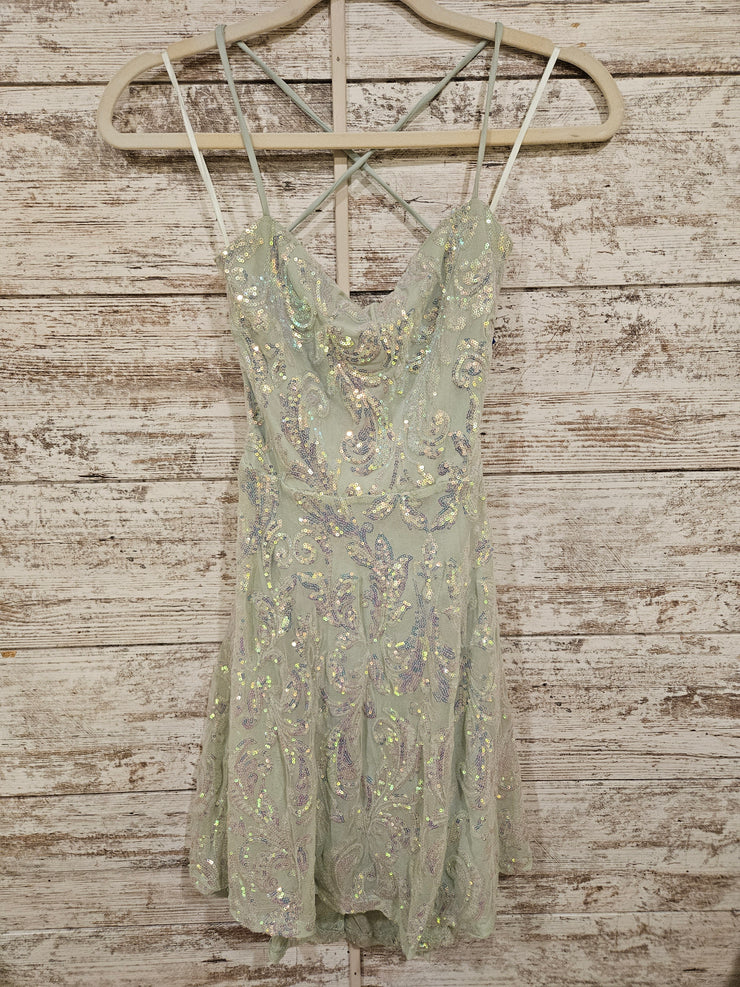 GREEN SPARKLY SHORT DRESS