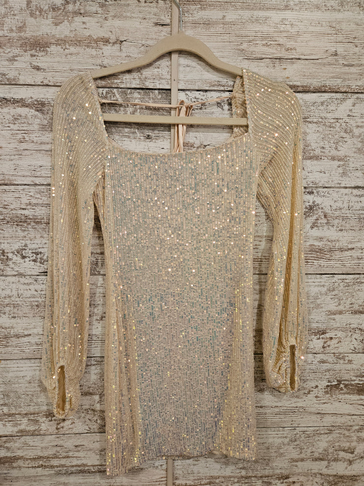 IVORY/GOLD SPARKLY SHORT DRESS