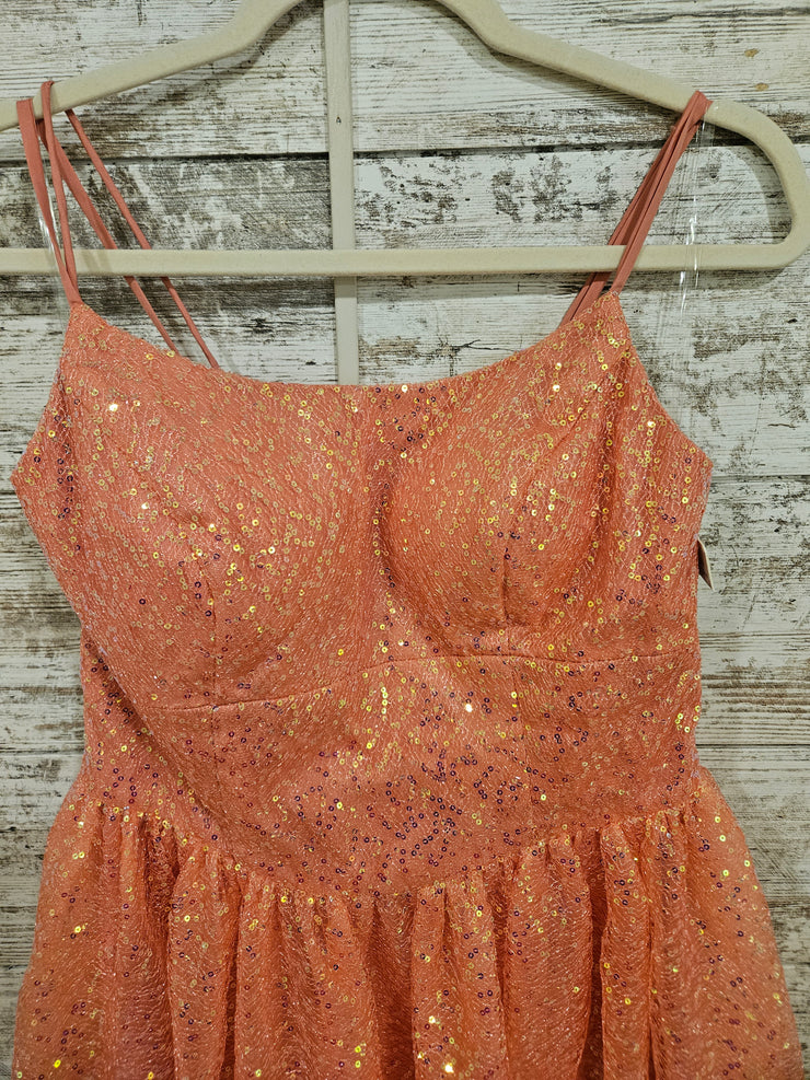 CORAL SPARKLY SHORT DRESS -NEW