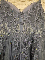 BLUE/GRAY FLORAL A LINE GOWN