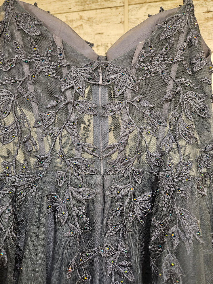 BLUE/GRAY FLORAL A LINE GOWN