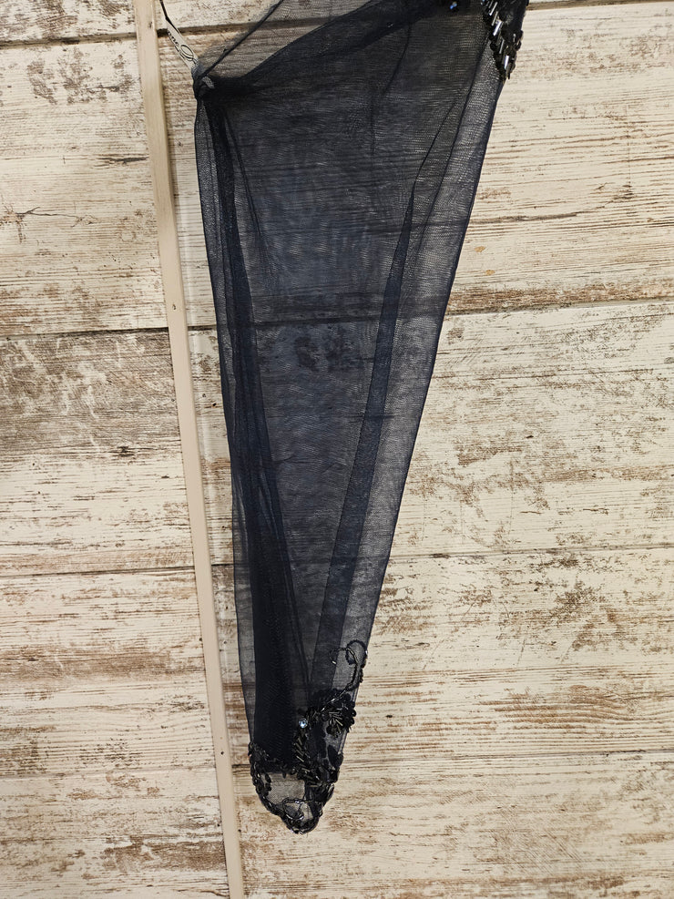 NAVY BEADED LONG DRESS w/ Detachable Sleeves & Shawl $950