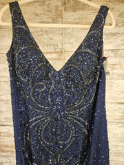 NAVY BEADED LONG DRESS w/ Detachable Sleeves & Shawl $950