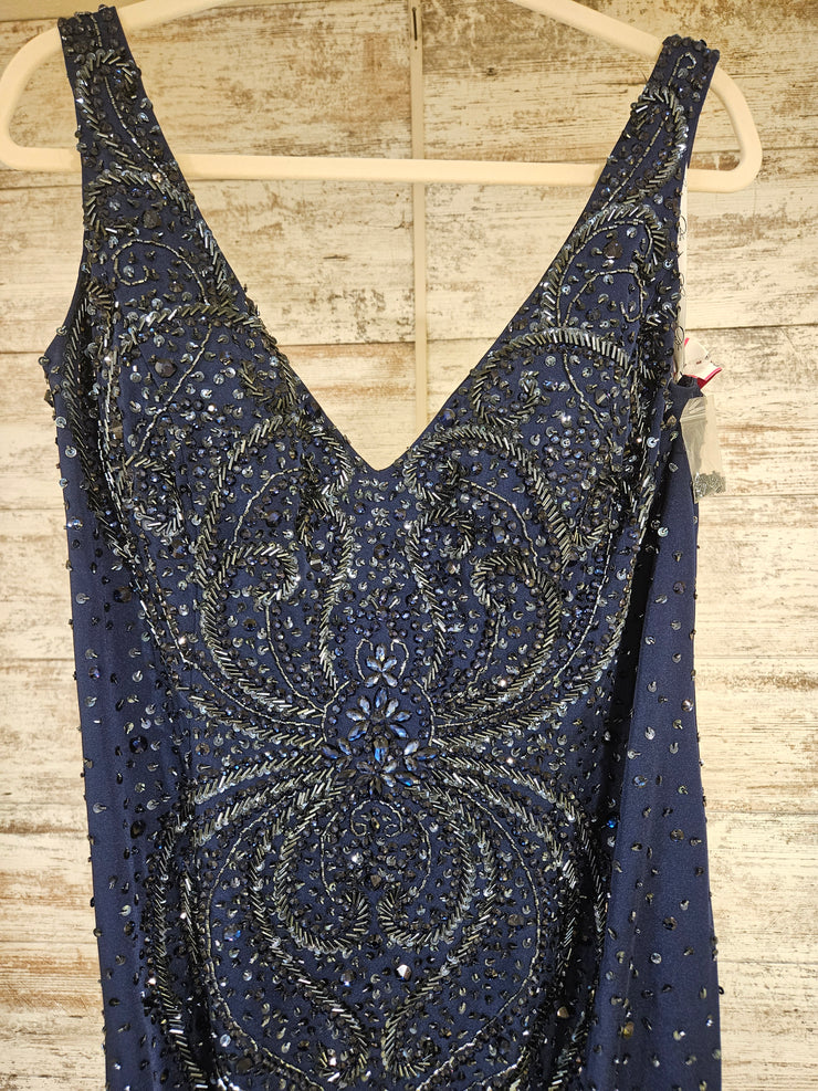 NAVY BEADED LONG DRESS w/ Detachable Sleeves & Shawl $950