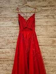 RED/FLORAL A LINE GOWN