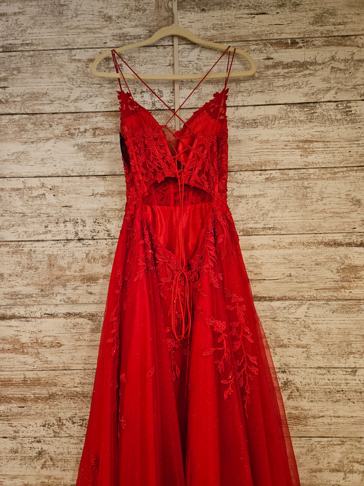 RED/FLORAL A LINE GOWN
