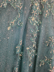 GREEN SPARKLY A LINE GOWN