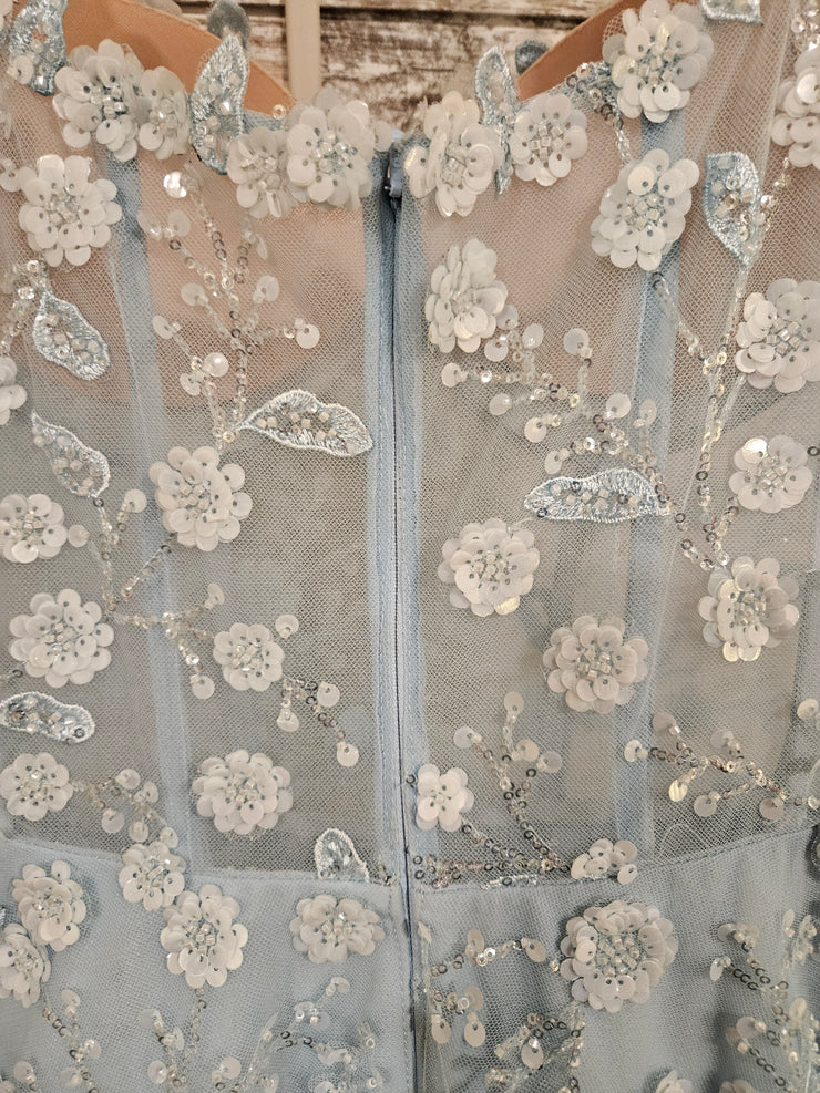 BLUE/FLORAL A LINE GOWN