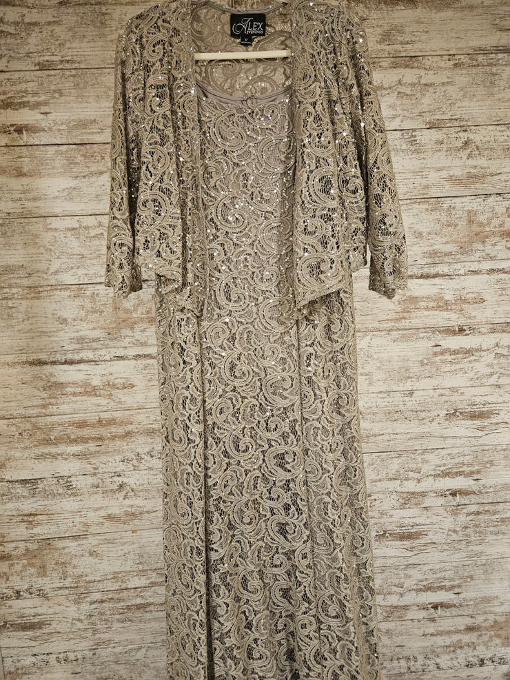 TAN LACE 2 PC. LONG DRESS SET