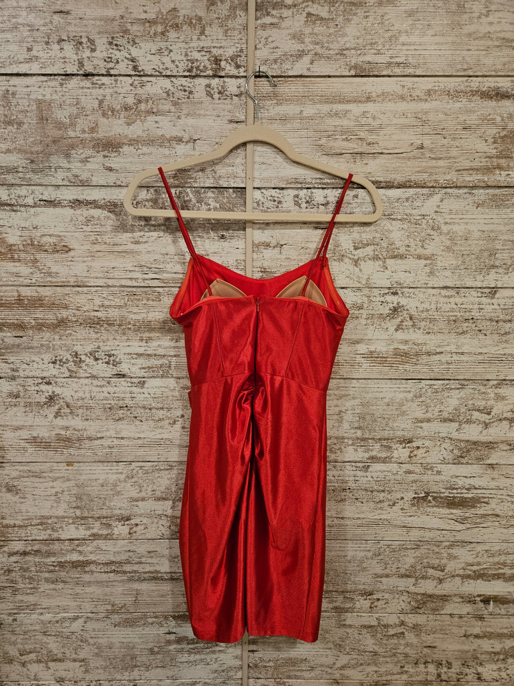 RED SATIN SHORT DRESS`