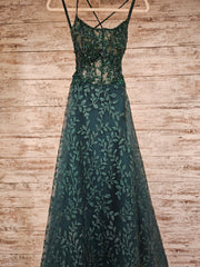 GREEN SPARKLY A LINE GOWN