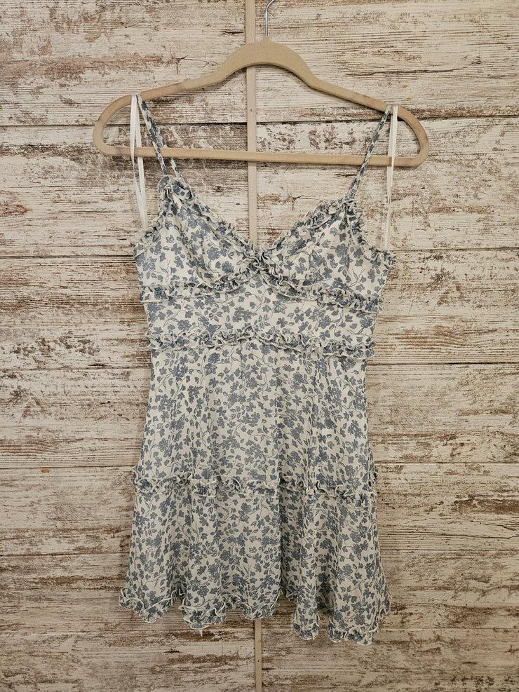 BLUE/WHITE FLORAL SHORT DRESS