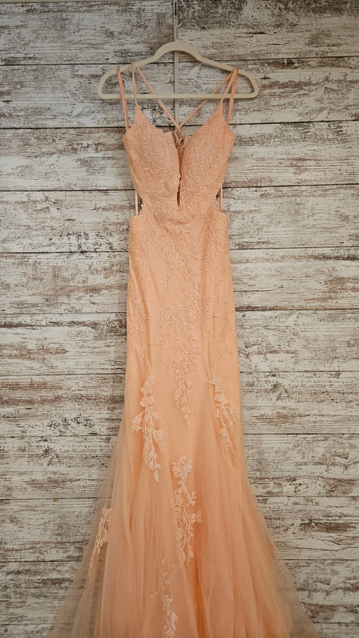 PEACH/FLORAL MERMAID GOWN-NEW