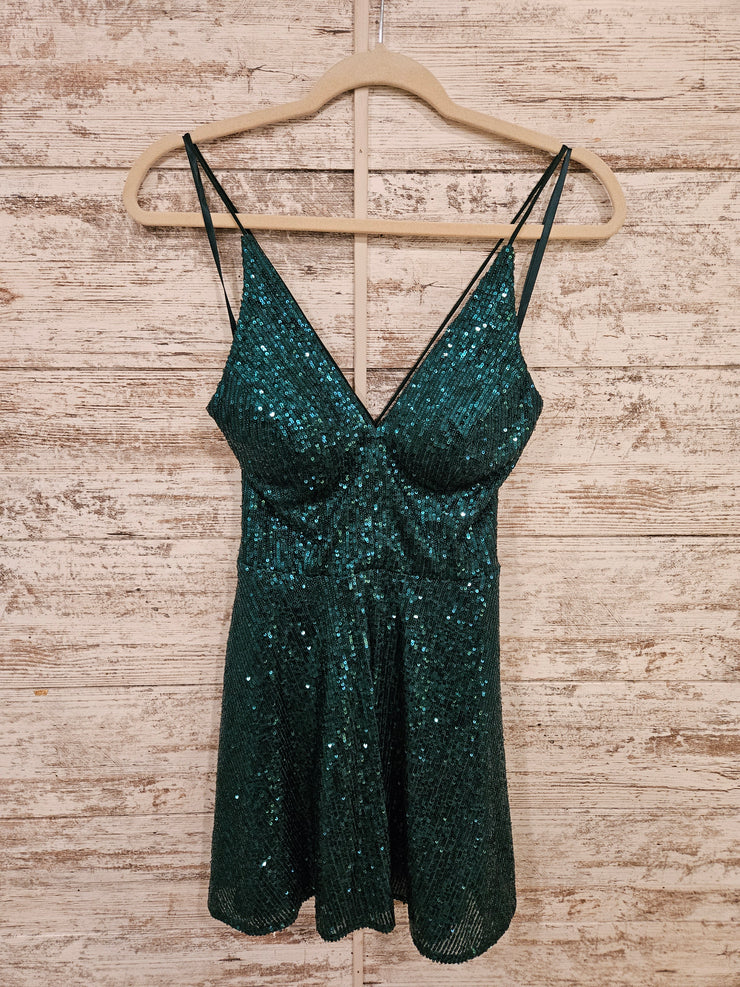 GREEN SEQUIN SHORT DRESS