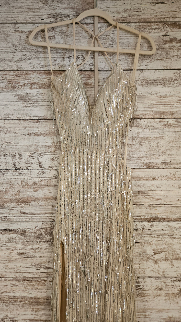 GOLD FEATHER LONG DRESS (NEW)