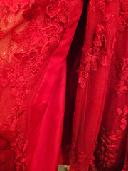 RED/FLORAL SPARKLY A LINE GOWN
