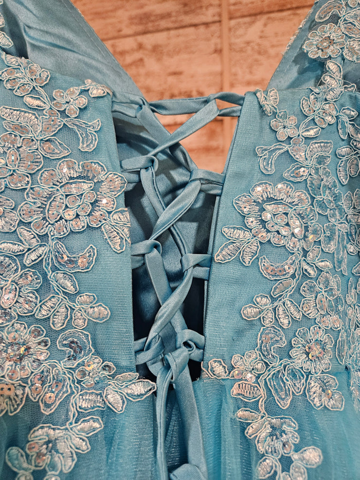 BLUE/FLORAL A LINE GOWN (NEW)