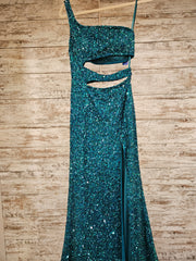 TEAL SPARKLY 1 SHOULDER DRESS