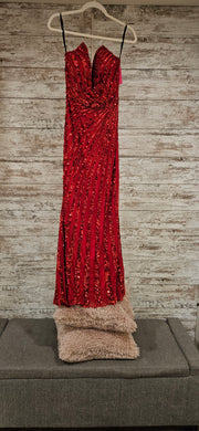 RED SEQUIN LONG EVENING GOWN
