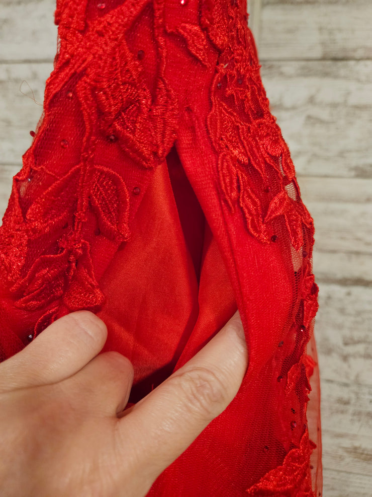 RED/FLORAL A LINE GOWN