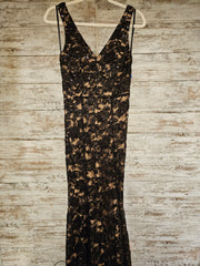BLACK/NUDE LACE LONG DRESS