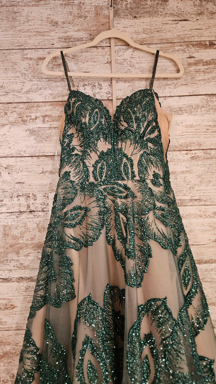 GREEN/NUDE SPARKLY GOWN-NEW