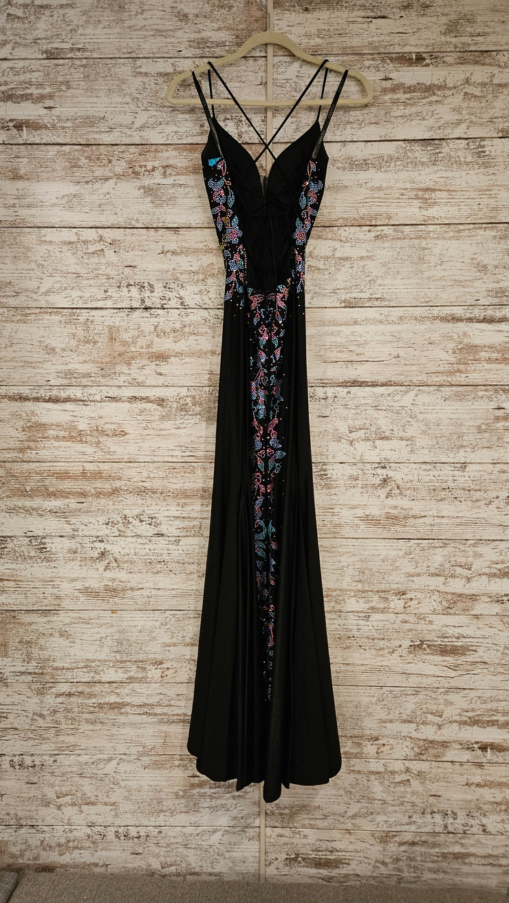 BLACK/COLORFUL BACK LONG DRESS