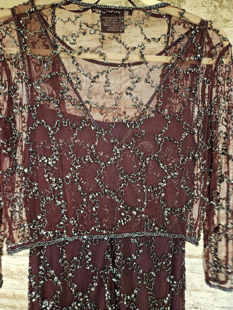 PURPLE BEADED 2 PC. LONG DRESS