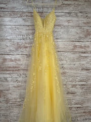 YELLOW/FLORAL A LINE GOWN