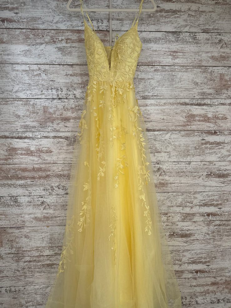 YELLOW/FLORAL A LINE GOWN