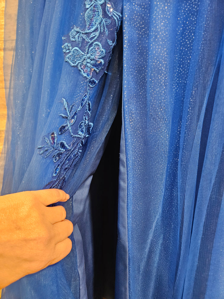 ROYAL BLUE/FLORAL A LINE GOWN