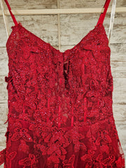 RED/FLORAL SPARKLY A LINE GOWN