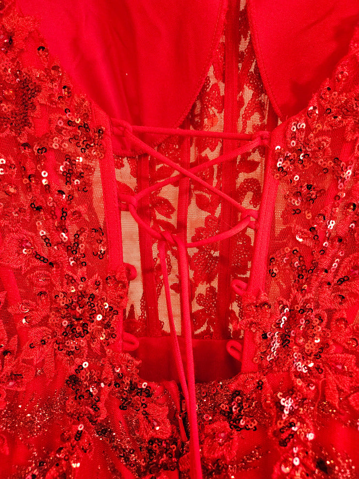 RED SPARKLY LONG EVENING GOWN