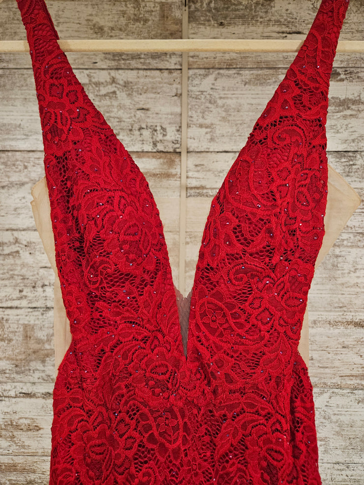 RED LACE LONG EVENING GOWN