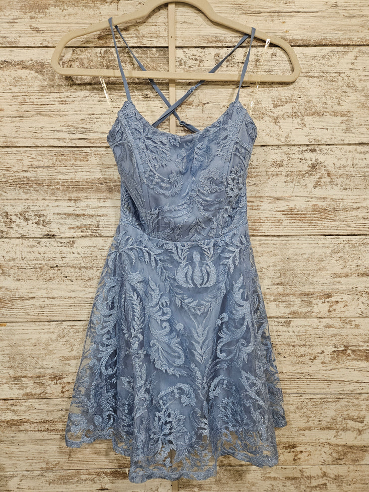 BLUE/FLORAL SPARKLY SHORT DRES