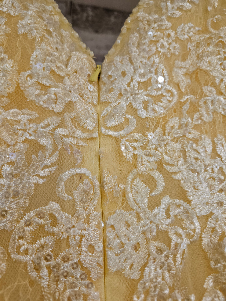 YELLOW/FLORAL A LINE GOWN