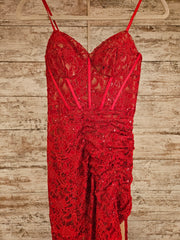 RED LACE LONG EVENING GOWN