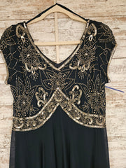 NAVY BEADED TOP LONG DRESS